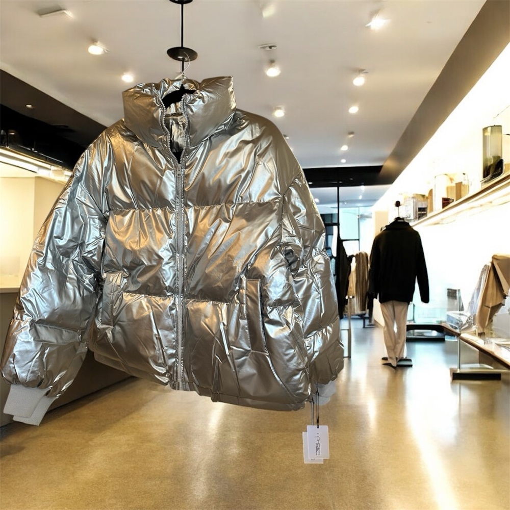Shiny Silver Women's Puffer Jacket
